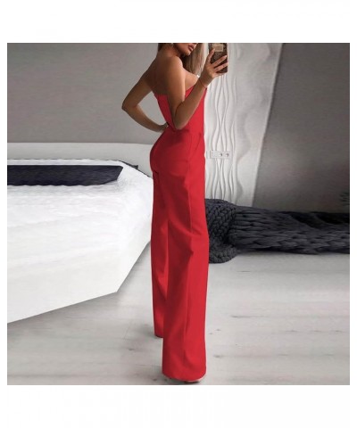 Women's Elegant Rompers Sexy V Neck Strapless High Waist Wide Leg Long Pants Jumpsuits Summer Party Club Outfits 01 Red $18.5...