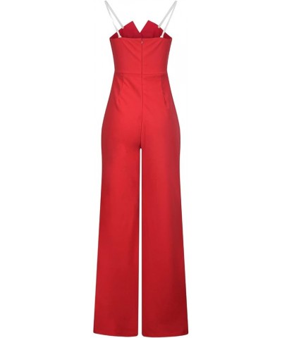 Women's Elegant Rompers Sexy V Neck Strapless High Waist Wide Leg Long Pants Jumpsuits Summer Party Club Outfits 01 Red $18.5...