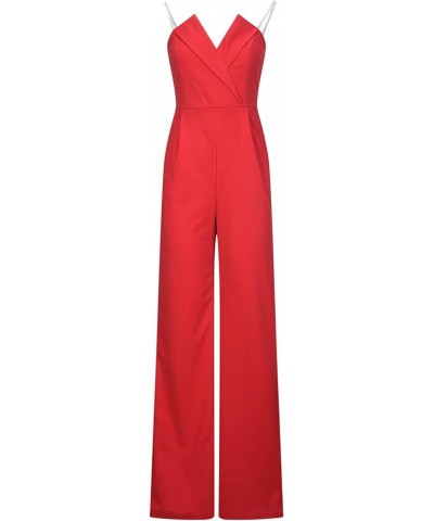 Women's Elegant Rompers Sexy V Neck Strapless High Waist Wide Leg Long Pants Jumpsuits Summer Party Club Outfits 01 Red $18.5...