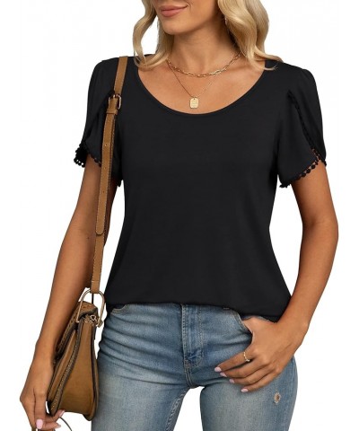 Women's Summer Casual Tunic Tops Petal Short Sleeve Loose Blouse T-Shirts Black $8.24 T-Shirts