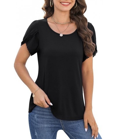 Women's Summer Casual Tunic Tops Petal Short Sleeve Loose Blouse T-Shirts Black $8.24 T-Shirts