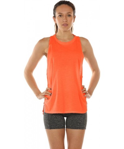 Women's Racerback High Neck Workout Athletic Yoga Muscle Tank Tops Black/Neon Green/Neon Orange $10.99 Activewear