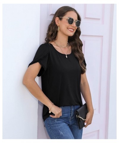 Women's Summer Casual Tunic Tops Petal Short Sleeve Loose Blouse T-Shirts Black $8.24 T-Shirts