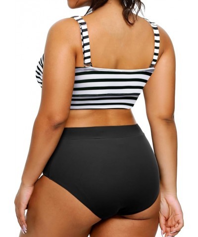 Women Plus Size High Waisted Bikini Bandeau Two Piece Swimsuit Stripe $18.22 Swimsuits