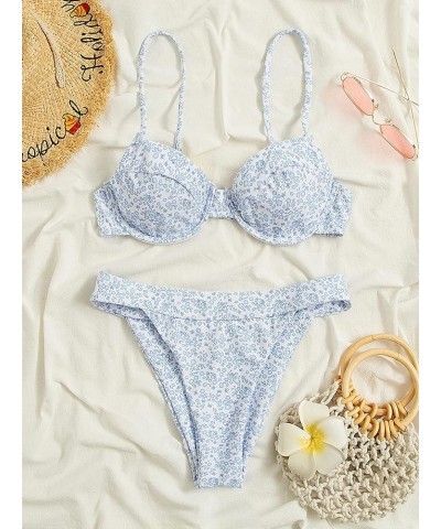 Women's Floral Print Underwire Bikini Swimsuit 2 Piece Bathing Suits Swimwear Blue $15.51 Swimsuits