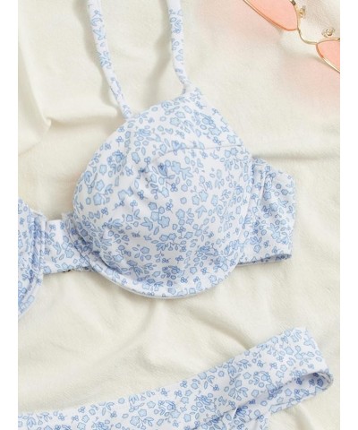 Women's Floral Print Underwire Bikini Swimsuit 2 Piece Bathing Suits Swimwear Blue $15.51 Swimsuits