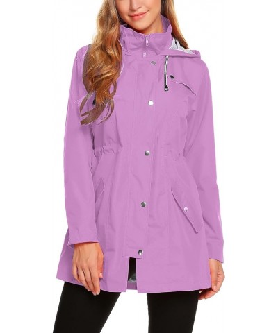 Womens Lightweight Hooded Waterproof Active Outdoor Rain Jacket S-XXL Light Purple $28.49 Jackets