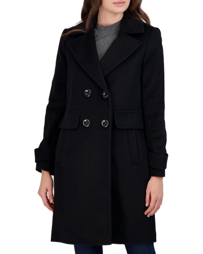 Double Breasted Walker Coat with Notch Lapel Black $17.22 Coats