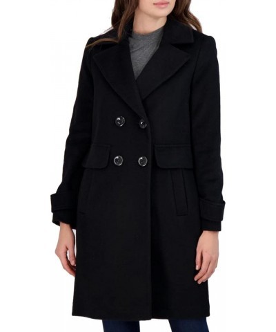 Double Breasted Walker Coat with Notch Lapel Black $17.22 Coats