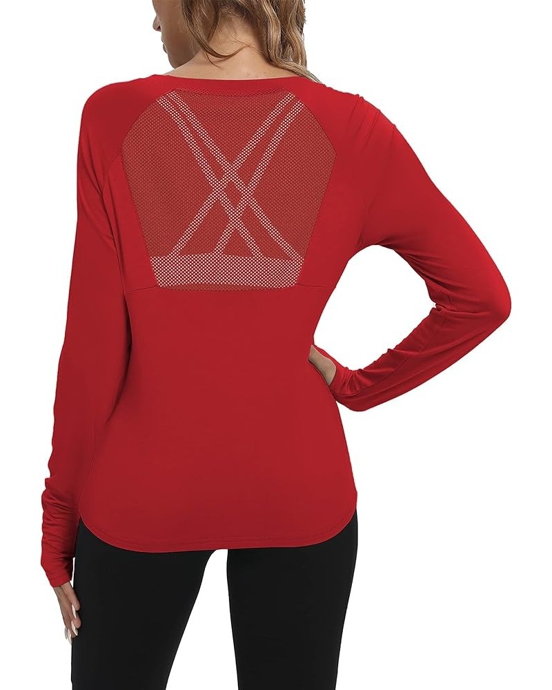 Mesh Back Workout Tops for Women Long Sleeve Athletic Yoga Tops Sports Running Shirt Red $13.74 Jackets