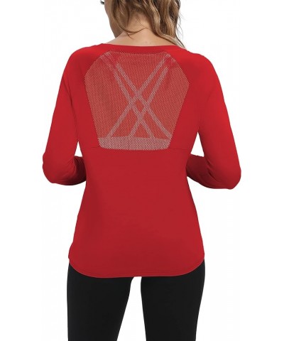 Mesh Back Workout Tops for Women Long Sleeve Athletic Yoga Tops Sports Running Shirt Red $13.74 Jackets