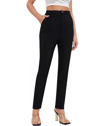 Women's Stretchy Straight Leg Work Pants Skinny High Waisted Trousers with Pockets Black $23.93 Pants