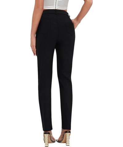 Women's Stretchy Straight Leg Work Pants Skinny High Waisted Trousers with Pockets Black $23.93 Pants