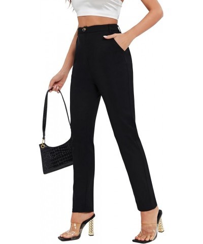 Women's Stretchy Straight Leg Work Pants Skinny High Waisted Trousers with Pockets Black $23.93 Pants