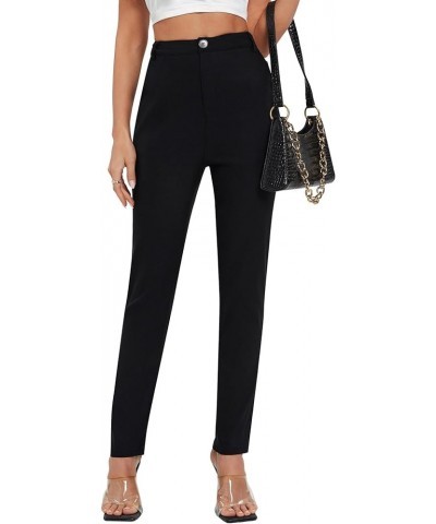 Women's Stretchy Straight Leg Work Pants Skinny High Waisted Trousers with Pockets Black $23.93 Pants