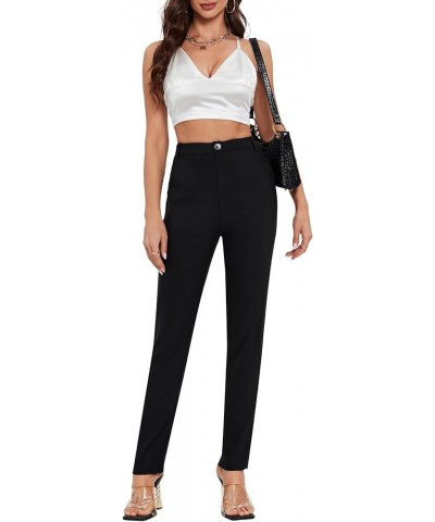 Women's Stretchy Straight Leg Work Pants Skinny High Waisted Trousers with Pockets Black $23.93 Pants