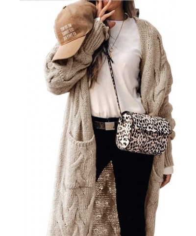 Women Open Front Cardigan Sweater Long Sleeve Chunky Cable Knit Long Cardigan Outwear with Pockets Beige $17.50 Sweaters