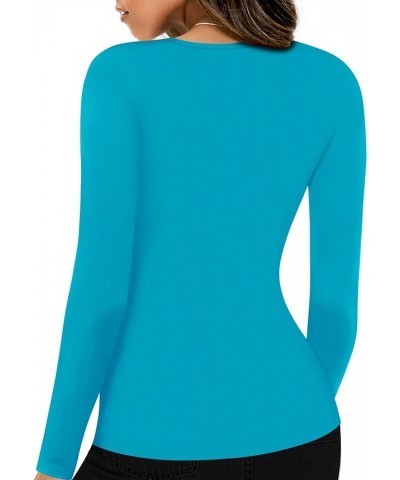 Womens Long Sleeve Tops Cut Out Front Ribbed Fitted Sexy Casual Dressy Fall Tee T-Shirts Tshirt F Blue $14.78 T-Shirts