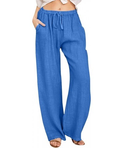 Linen Pants for Women Cropped Womens Linen Pants Casual Capri Pants Wide Leg Tulip Hem Cropped Pants Tapered Pants X02-blue $...