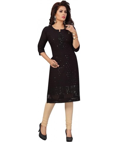 Rayon Hakoba Chikhan Embroidery & Sequins work Kurti for Womens Tunic Top Indian Kurta Black $23.76 Tops