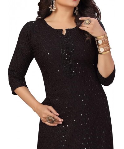 Rayon Hakoba Chikhan Embroidery & Sequins work Kurti for Womens Tunic Top Indian Kurta Black $23.76 Tops