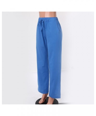 Linen Pants for Women Cropped Womens Linen Pants Casual Capri Pants Wide Leg Tulip Hem Cropped Pants Tapered Pants X02-blue $...