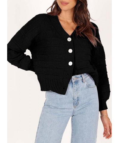 Womens 2023 Short Cardigan Sweaters V Neck Open Front Button Down Long Sleeve Casual Chunky Knit Shirt Outerwear Black $15.19...