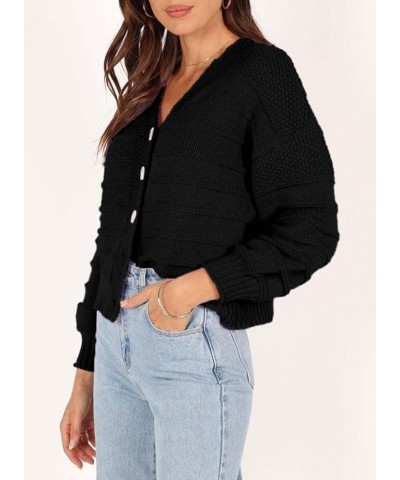 Womens 2023 Short Cardigan Sweaters V Neck Open Front Button Down Long Sleeve Casual Chunky Knit Shirt Outerwear Black $15.19...