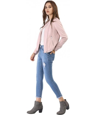 Women's Lightweight Classic Casual Stand Collar Pocket Short Biker Moto Jacket Pink $28.79 Jackets