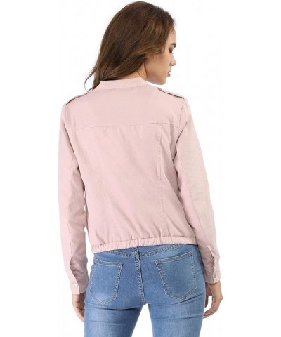 Women's Lightweight Classic Casual Stand Collar Pocket Short Biker Moto Jacket Pink $28.79 Jackets