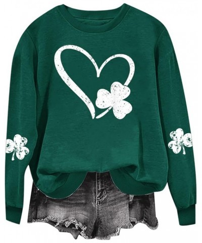 St. Patrick's Day Sweatshirt for Women Long Sleeve Casual Loose Pullover Tops Trendy Blouses Clover Graphic Shirts T28green L...