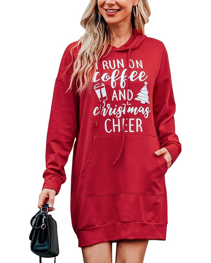 Women Halloween Christmas Hoodies Dress Casual Long Sleeve Oversized Sweatshirts Dress with Pocket Coffee- Red $13.86 Hoodies...