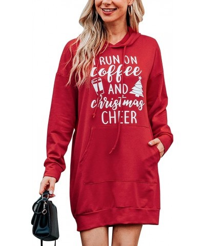 Women Halloween Christmas Hoodies Dress Casual Long Sleeve Oversized Sweatshirts Dress with Pocket Coffee- Red $13.86 Hoodies...