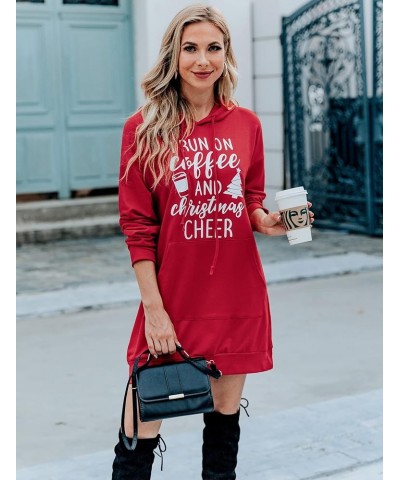 Women Halloween Christmas Hoodies Dress Casual Long Sleeve Oversized Sweatshirts Dress with Pocket Coffee- Red $13.86 Hoodies...