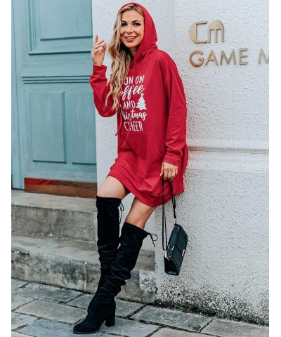 Women Halloween Christmas Hoodies Dress Casual Long Sleeve Oversized Sweatshirts Dress with Pocket Coffee- Red $13.86 Hoodies...