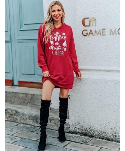 Women Halloween Christmas Hoodies Dress Casual Long Sleeve Oversized Sweatshirts Dress with Pocket Coffee- Red $13.86 Hoodies...