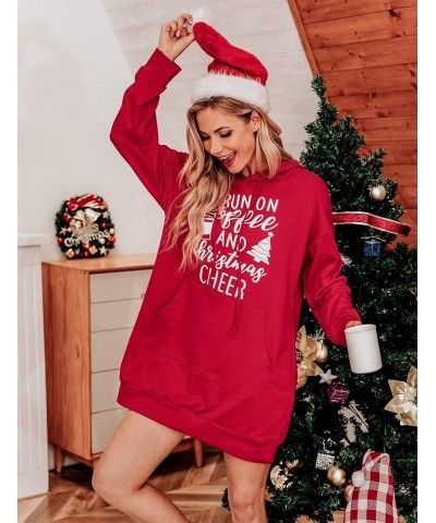 Women Halloween Christmas Hoodies Dress Casual Long Sleeve Oversized Sweatshirts Dress with Pocket Coffee- Red $13.86 Hoodies...