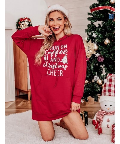 Women Halloween Christmas Hoodies Dress Casual Long Sleeve Oversized Sweatshirts Dress with Pocket Coffee- Red $13.86 Hoodies...