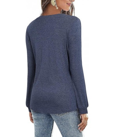 Women's V Neck Long Sleeve Shirts Button Down Tunic Blouses Fall Basic Tops Tee 2023 B-blue-102 $14.03 Tops