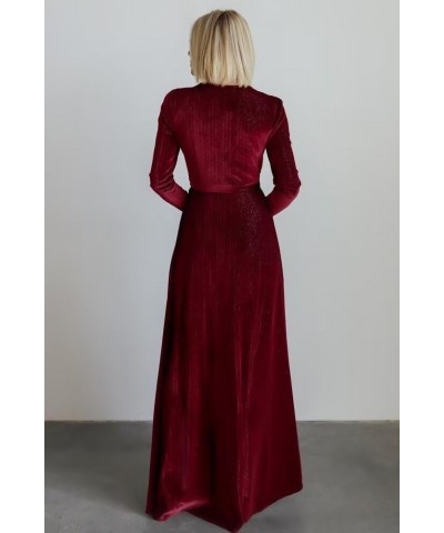 Women’s 2024 Long Sleeve Velvet Bridesmaid Dresses V-Neck Formal Evening Gowns with Slit Khaki $28.38 Dresses