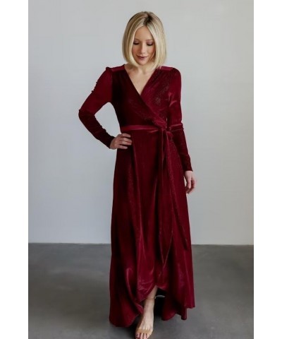 Women’s 2024 Long Sleeve Velvet Bridesmaid Dresses V-Neck Formal Evening Gowns with Slit Khaki $28.38 Dresses