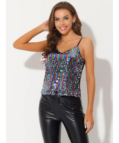 Women's Sequined Shining Camisole Club Party Glitter Disco Sparkle Cami Top Multicolor $17.10 Tanks