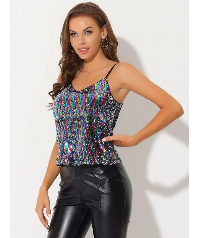 Women's Sequined Shining Camisole Club Party Glitter Disco Sparkle Cami Top Multicolor $17.10 Tanks