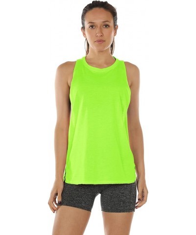 Women's Racerback High Neck Workout Athletic Yoga Muscle Tank Tops Black/Neon Green/Neon Orange $10.99 Activewear