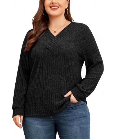 Cucuchy Womens Plus Size Sweaters Casual Long Sleeve V Neck Lightweight Tunics Tops Black $16.82 Sweaters