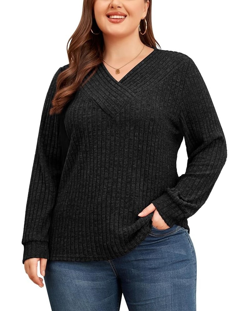 Cucuchy Womens Plus Size Sweaters Casual Long Sleeve V Neck Lightweight Tunics Tops Black $16.82 Sweaters