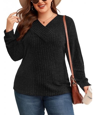 Cucuchy Womens Plus Size Sweaters Casual Long Sleeve V Neck Lightweight Tunics Tops Black $16.82 Sweaters