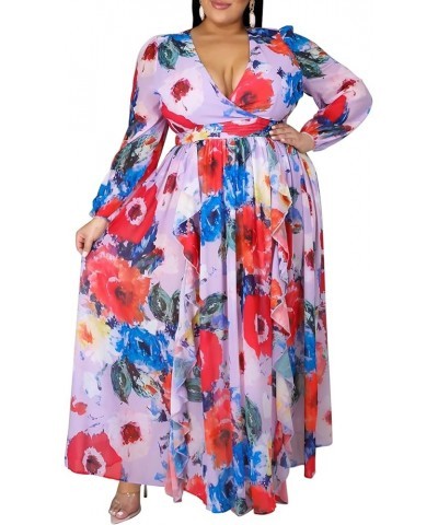 Women's Casual Deep V Neck Chiffon Floral Printed Long Sleeve Boho Dresses Flowy Wrap Maxi Dress with Belt S-5XL D5511 $26.09...