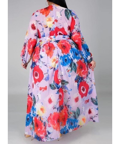 Women's Casual Deep V Neck Chiffon Floral Printed Long Sleeve Boho Dresses Flowy Wrap Maxi Dress with Belt S-5XL D5511 $26.09...