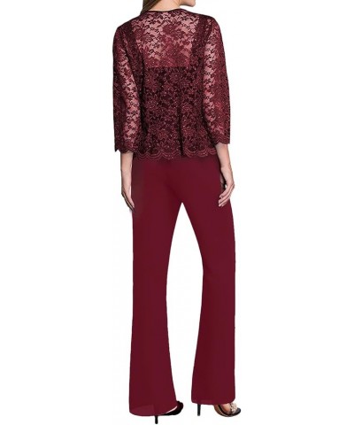 Mother of The Bride Pants Suits 3 Pieces Evening Formal Dresses for Wedding Guest Groom Dress Lace Jacket Women's Fuchsia $40...